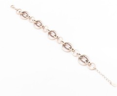 925 Sterling Silver Vintage Bracelet Modernist CZ Geometric Oval Link BT12087