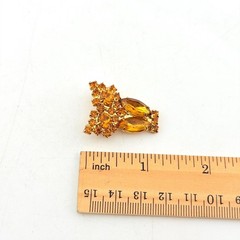 Vintage Amber Rhinestone Owl Brooch Lapel Pin Animal Bird Lover Statement Retro