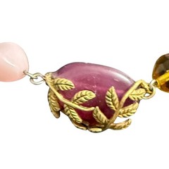 Vintage-style Necklace Leaf Multicolor Beaded Faceted Gold Tone 16.5-17 inches