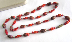 Vintage speckled art glass linked chain necklace , 24″ long