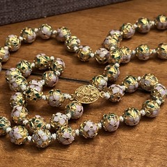 Vintage Chinese Export Cloisonné Enamel & Gold Gilt Bead 26” Necklace 10mm Beads