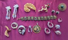 Vintage Mixed Lot Pins bracelet Pendant Earrings Crown Trifari, M. Jent