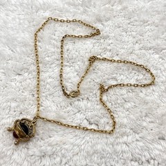 Vintage Watch Fob Pendant Necklace Gold Tone Blue Red Glass Repurposed Charm