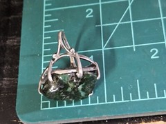 Vintage Sterling Silver Modernist Large Green Free Form Stone Chunky Ring Size 4