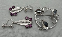 Sorrento Sterling Silver Filigree Screw Back Earrings & Brooch Pin