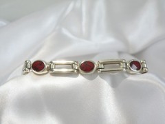 Vintage Sterling Silver 925 Jasper Station Chunky Taxco Mexico Bracelet 8″
