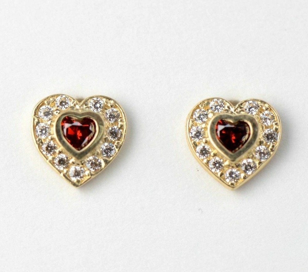 14k Solid White Gold Halo Heart Stud Earrings