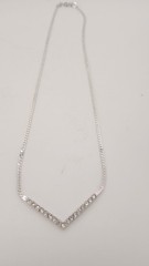 Vintage Monet Silver Tone Rhinestone V Shape Chevron Necklace Herringbone 15 in
