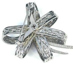 Vintage Fancy Bow Brooch – Dark Silver Tone Open Work – Braided Design – Riveted