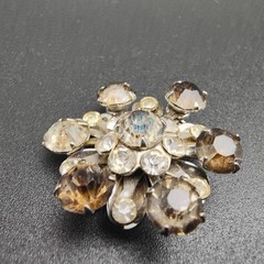 Vintage 1950s Starburst Rhinestone Brooch Smoky Gray White Old Money Aesthetic