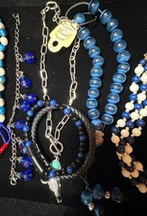 Vintage Blue Jewelry Lot Statement Necklaces Bracelets Working Watch 15 Pc