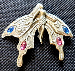Vintage Winged Fairy Peter Jeweled Brooch signed Fable Pin 2″