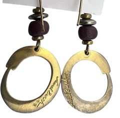 Laurel Burch Earrings Serpentine Snake Teal & Purple Enamel Gold Circle Dangle