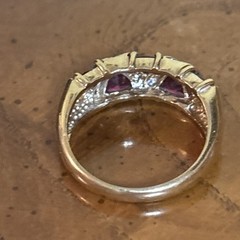 Vintage Size 11 Ring Band Garnet & Clear Cubic Zirconia Triangle Design