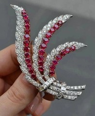 2Ct Round Lab Created Red Ruby Vintage Art Deco Brooch Pin 14K White Gold Plated