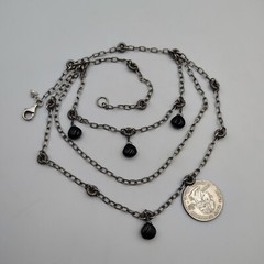 Vintage Silpada Sterling Silver 925 Onyx Textured Links 3 Rows Necklace 15.5″