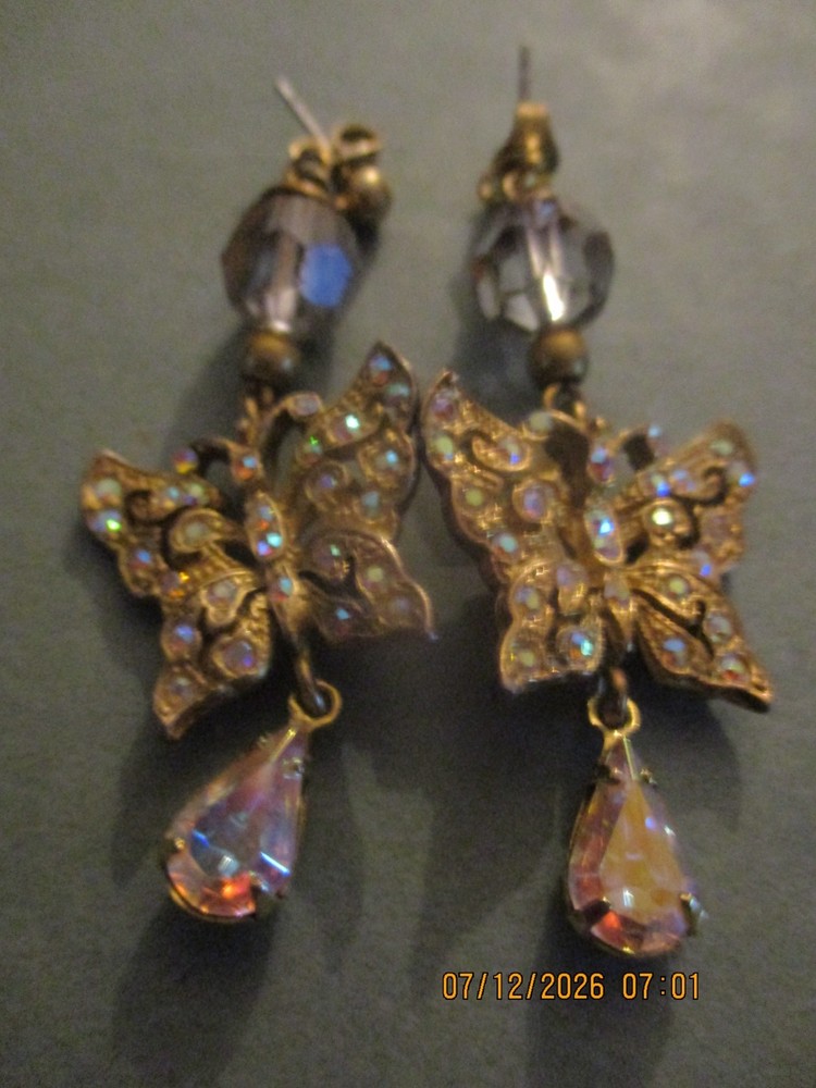 ABS Rhinestone Vintage Unbranded Womens BUTTERFLY THEME Dangle Earrings