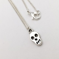 Silver Tone Costume Dainty Skull Charm Pendant Curb Chain Necklace 18” #21
