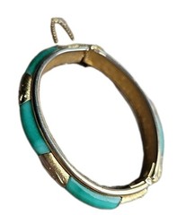 Vintage Apple Green Faux Jade Hinged Clamper Bracelet Bangle Estate find Chain