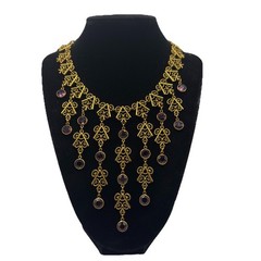 Vintage Etruscan Revival Necklace Purple Crystal Chandelier Victorian Gothic 17″