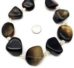 Large Lucite Nuggets Clear Faceted Crystals & Cream Saucer Spacers 20″ Necklace