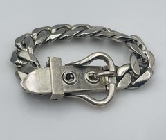 Hermes Paris Vintage French Sterling Silver Buckle Chain Link Bracelet