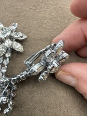 Vintage Clear Layered Rhinestone Dangle Drop Clip on Earrings Flowers
