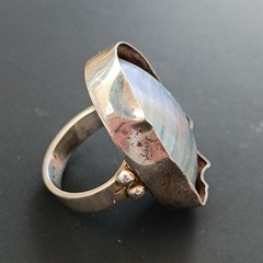 Silver Sculptural Pearl Ring Large Baroque Organic Statement Boho Asymmetrical