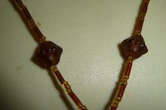 BROWN TINY BUGLE & MURANO BEADS WOOD CIRCLE PENDANT BOHO NECKLACE #195B