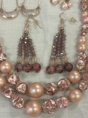 Vintage Blush Pink Statement Jewelry Lot Necklace Bracelet Earrings Pearl Chic