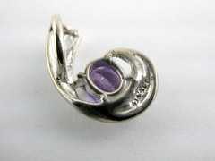 Sterling Silver Ridged Motif Curl Oval Cut Amethyst Slide Pendant 925 2.1g .75In