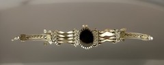 Vintage Boho Silver Alloy & Onyx Artisan Hand Created Bracelet, 6-3/4″ Long