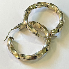 925 Sterling Silver Twisted Rope Hoop Pierce Earrings 1 1/4″ 8.74 Gram Italy