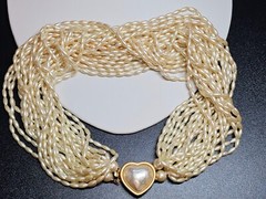 VTG Signed CAROL LEE Faux Pearl Multistrand Heart Necklace