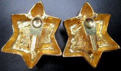 LES BERNARD Huge Red Inset Lucite Stars Vintage Clip Earrings