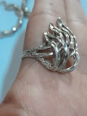 Sterling Silver Hoop Earrings+Abstract organic texturized Ring Set Vintage Style