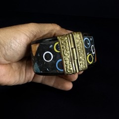 Vintage Mid Century Modern Atomic Cosmic Bangle Cuff Bracelet Inlays Brass