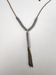 Signed Hinged Chevron Link & Curb Chain Y Statement Necklace Mixed Metals