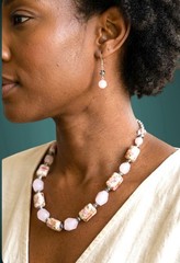 Retro Baby Pink Glass Lampwork Beads Casual Everyday Necklace Earrings Jewelry