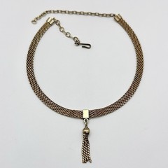 Vintage Signed Judy Lee Necklace Gold Tone Mesh Tassel Dangle Chain 13-16”