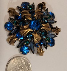 JULIANA DELIZZA ELSTER GOLDTONE SAPPHIRE BLUE RHINESTONE VENUS FLAMES SET