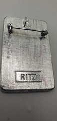 3 Brooches: Tribal Peacock Feather Clay Mask, RITZ Pewter Face, Bar W/ Charms