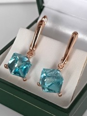 Vintage 1990-s 14 Ct Rolled Gold Aquamarine Zircons Earrings – Hallmarked 585 RG