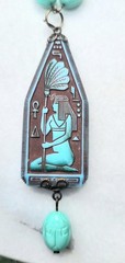 ANTIQUE NEIGER EGYPTIAN REVIVAL PENDANT SCARAB URANIUM GLASS NECKLACE SET OOAK