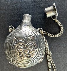 Antique Victorian Perfume Pendant Necklace Silver Tone Metal