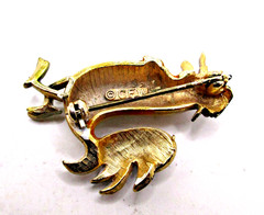 VINTAGE SIGNED CFW (HAR) ROOSTER BIRD CIGAR ENAMEL GOLD RARE BROOCH PIN MCM 50’s