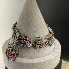 Vintage Hollycraft Rhinestone Bracelet Fruit Salad Silver Tone 7”
