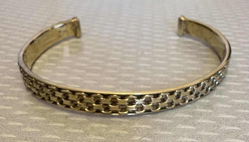 925 Italy Gold Vermeil Cuff Bracelet Braided Weave Textured Pattern
