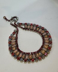 Vintage Juliana Style Pink Art Glass Rhinestone Statement Necklace Silver Tone