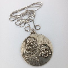 Theater Mask Silver Pendant Necklace Drama Comedy Art Vintage Masks Dramatic